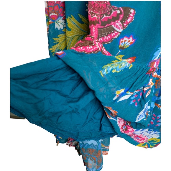 Anthropologie Dress Size Medium Sleeveless Teal+Floral Lined Flowy - Picture 4 of 9